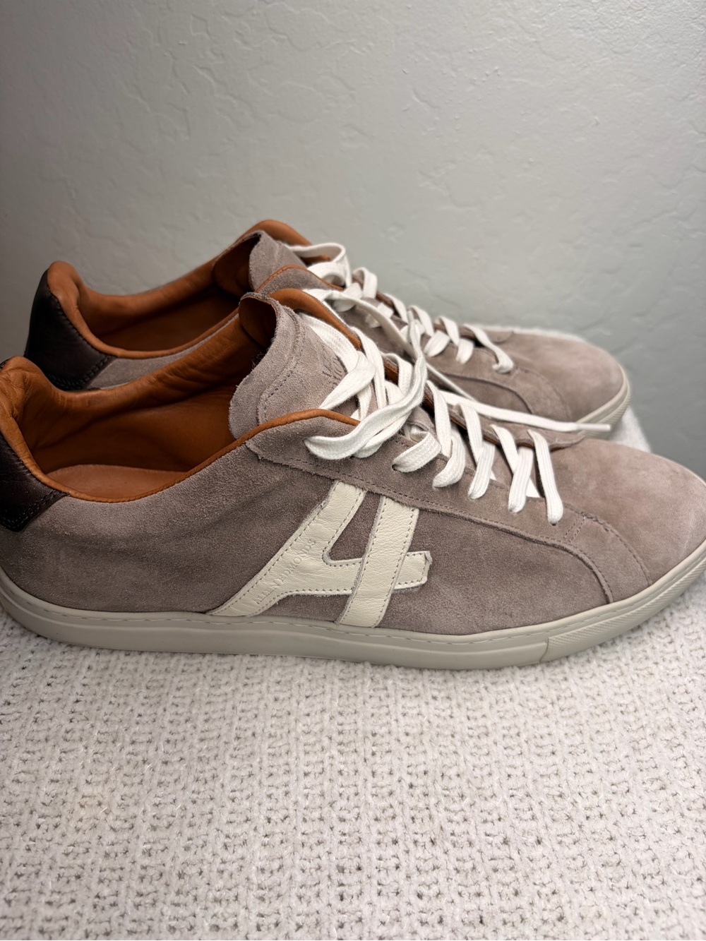 Allen Edmonds Taupe Suede Sneakers with White Accents